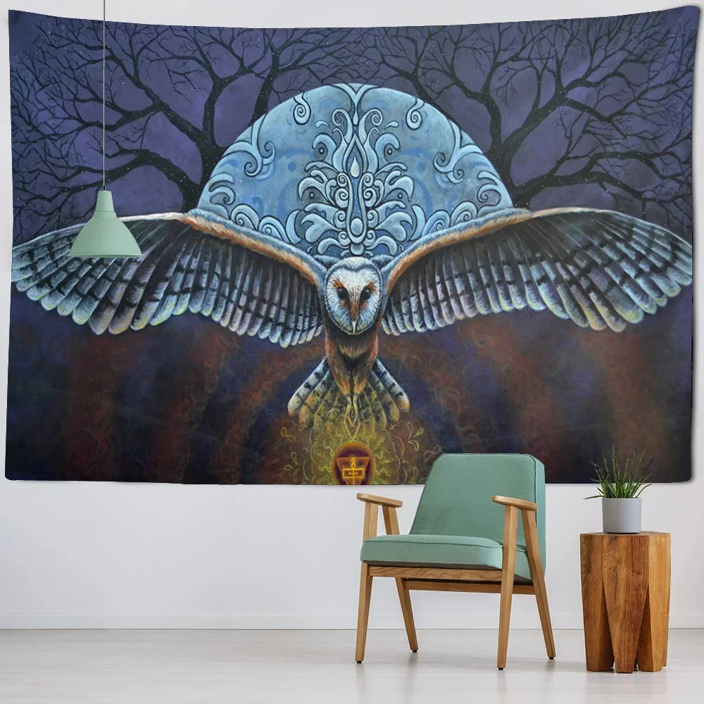 Psychedelic Owl Tapestry Wall Hanging Bohemian Hippie Witchcraft Kawaii Art Decor Home Background Fabric