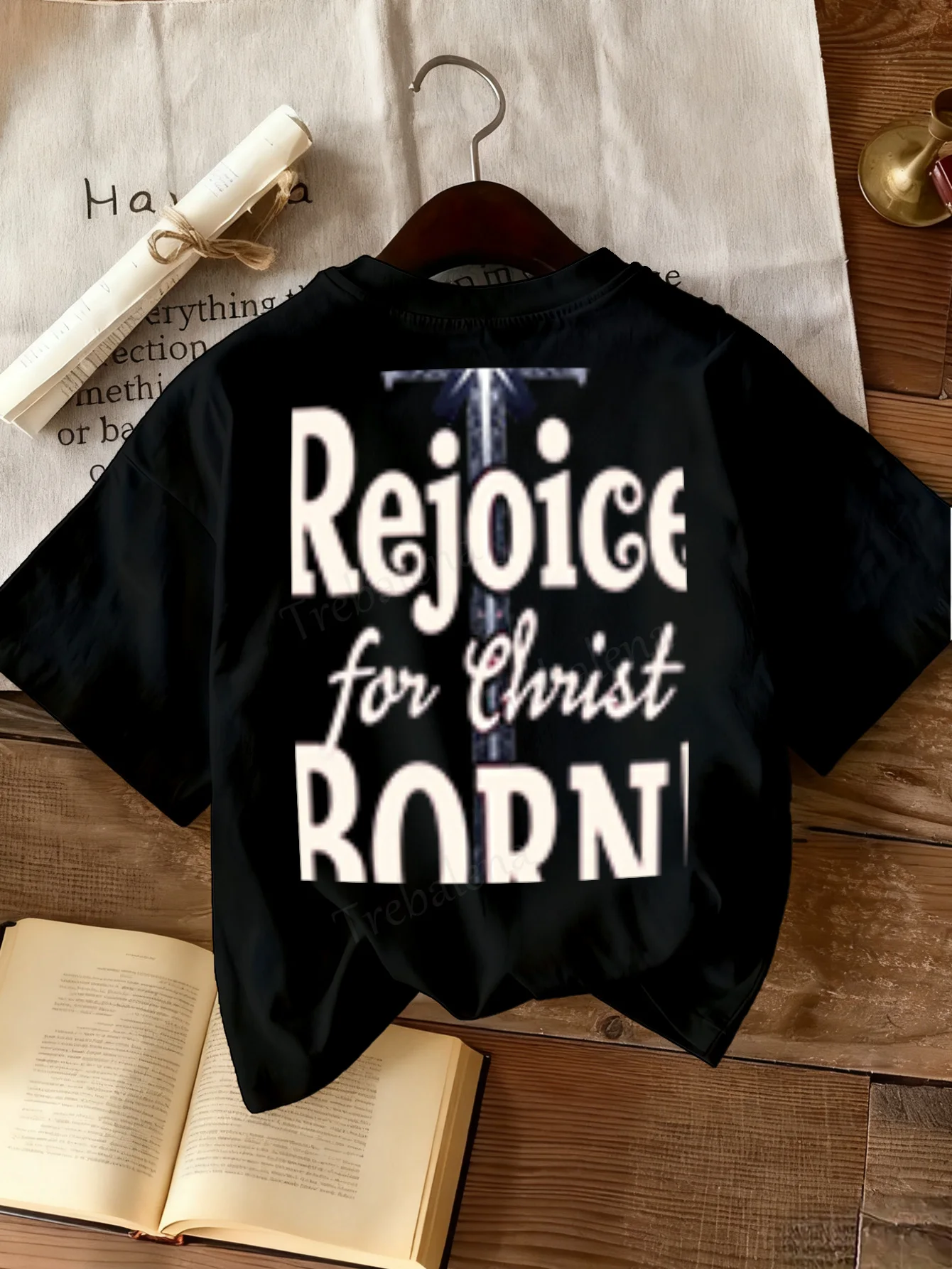 Women T-shirt Rejoice for Christ Born - Festive Christian Women's T-Shirt