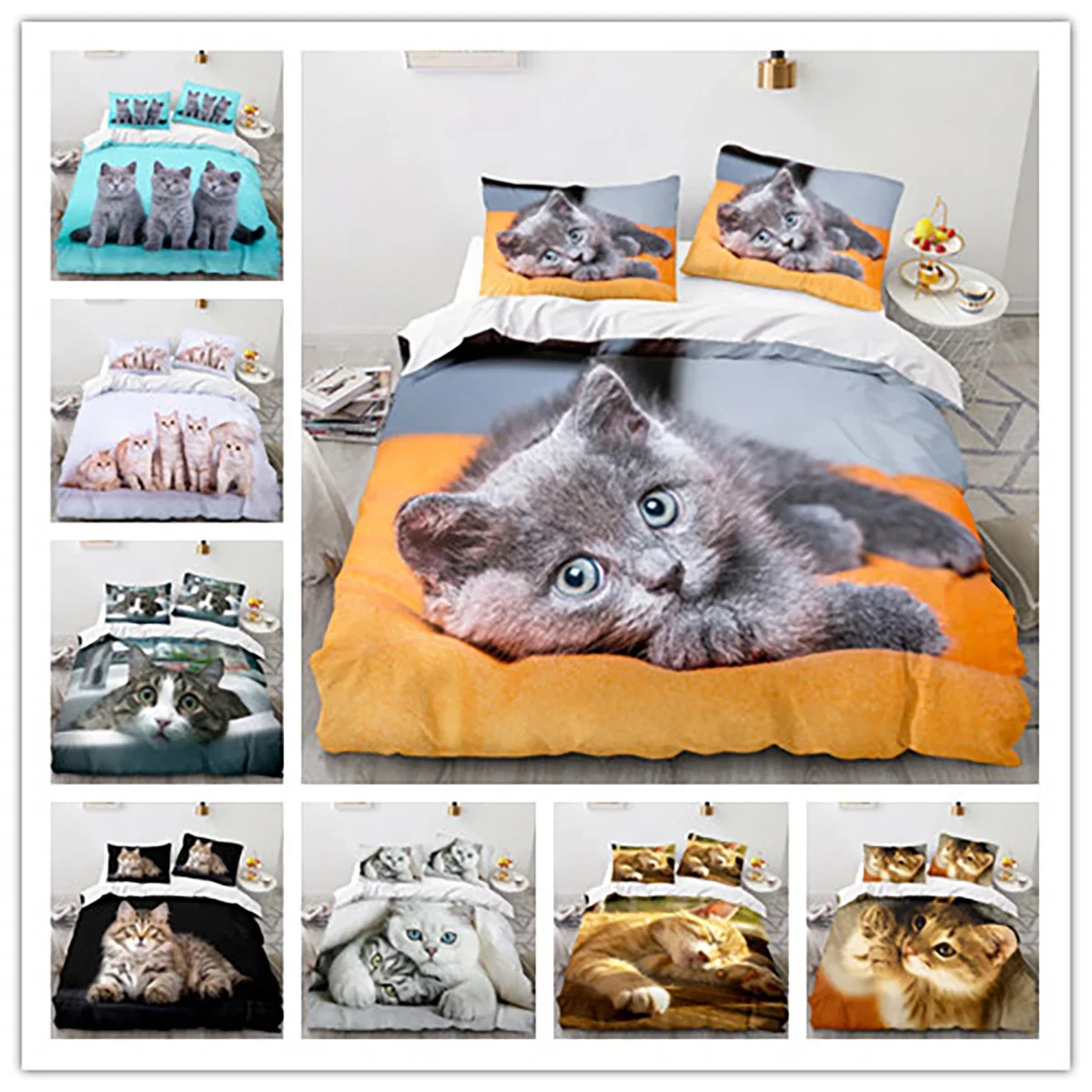 

3D Printed Animal Cat Bedding Set Duvet Cover Bedroom Comforter Covers Single Twin King ​Size Quilt Cover Home Textile 2/3PCS