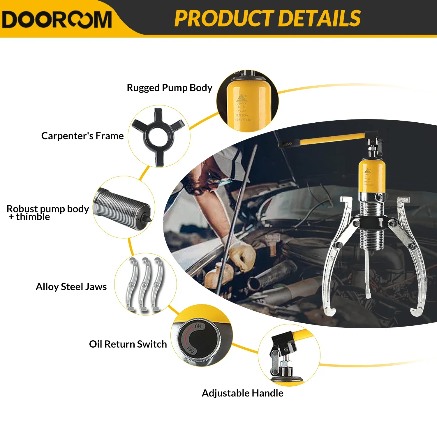 DOOROOM 5-тонный гидравлический съемник шестерен Minitype, тянущий подшипник колеса, съемник шестерен гидравлического подшипника, сепаратор ступицы колеса, гаражный инструмент