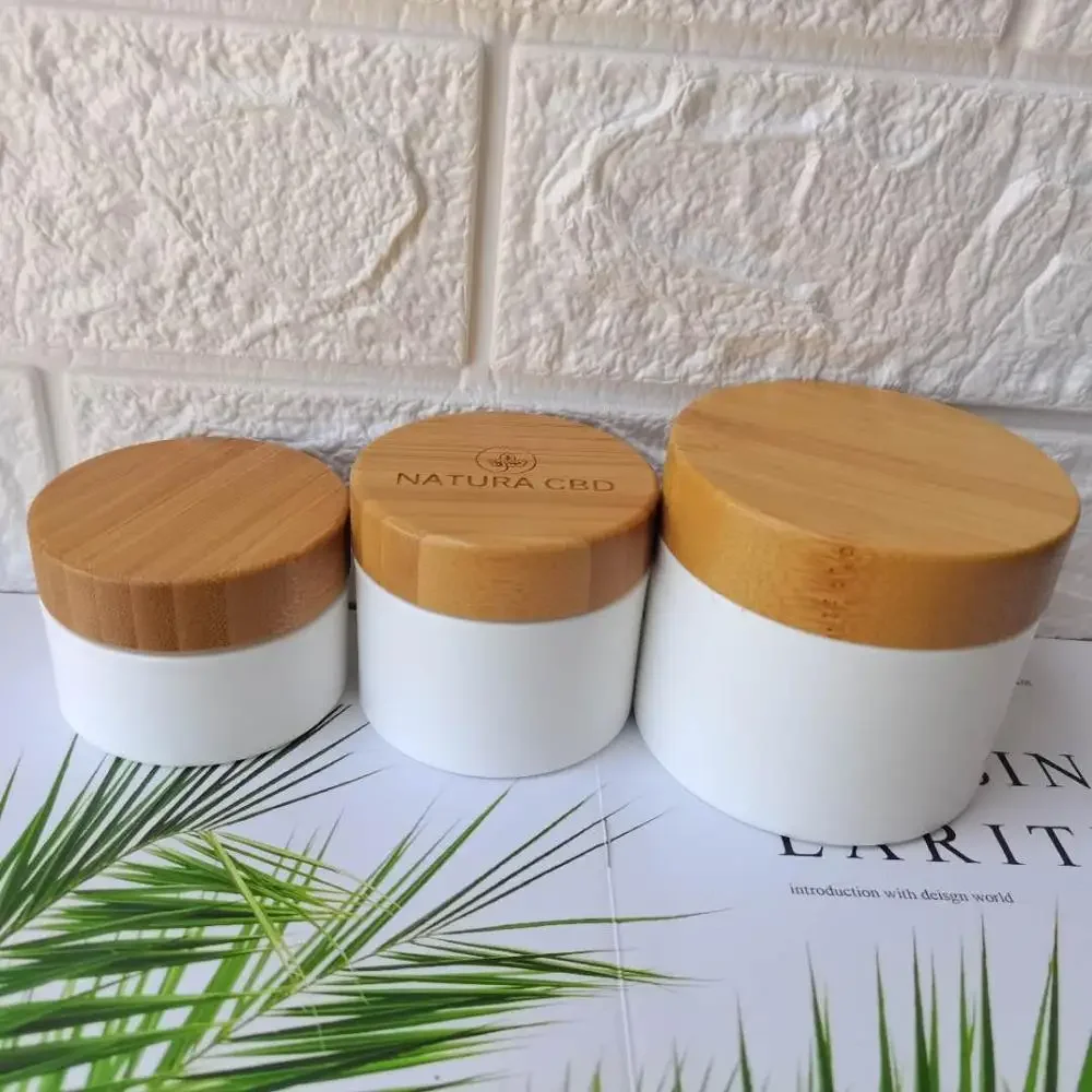 white plastic jars for cosmetics White PP Plastic Jar with Bamboo Lid  Environmental Protection Glass Jar，face cream jars