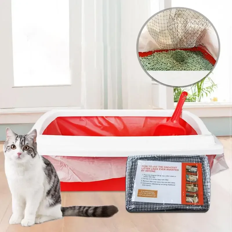 Cat Litter Bags Liners 10Pcs Drawstring Sifting Cat Bags with Filter Net Reusable Litter Box Liners Thick Cat Litter Bags