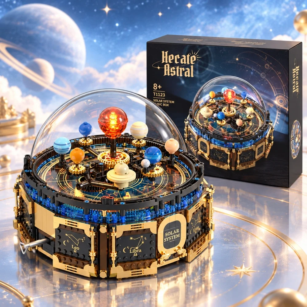 967pcs Solar System Music Box Blocks, Gear Rotation Space Exploration Model, Hands-on Science Educational, Creative Gift