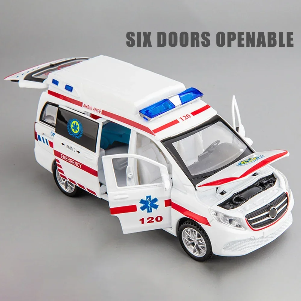 Scale 1/32 Ambulance 120 Metal Diecast Alloy Toy Vehicles Cars Models for Boys Children Kids Pull Back Sound and Light