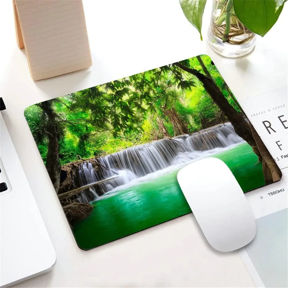 Imagem -02 - Mouse Pad Antiderrapante Personalizado Mousepad Lavável Base de Borracha Cachoeira Tropical na Floresta Premium-texturizado Design