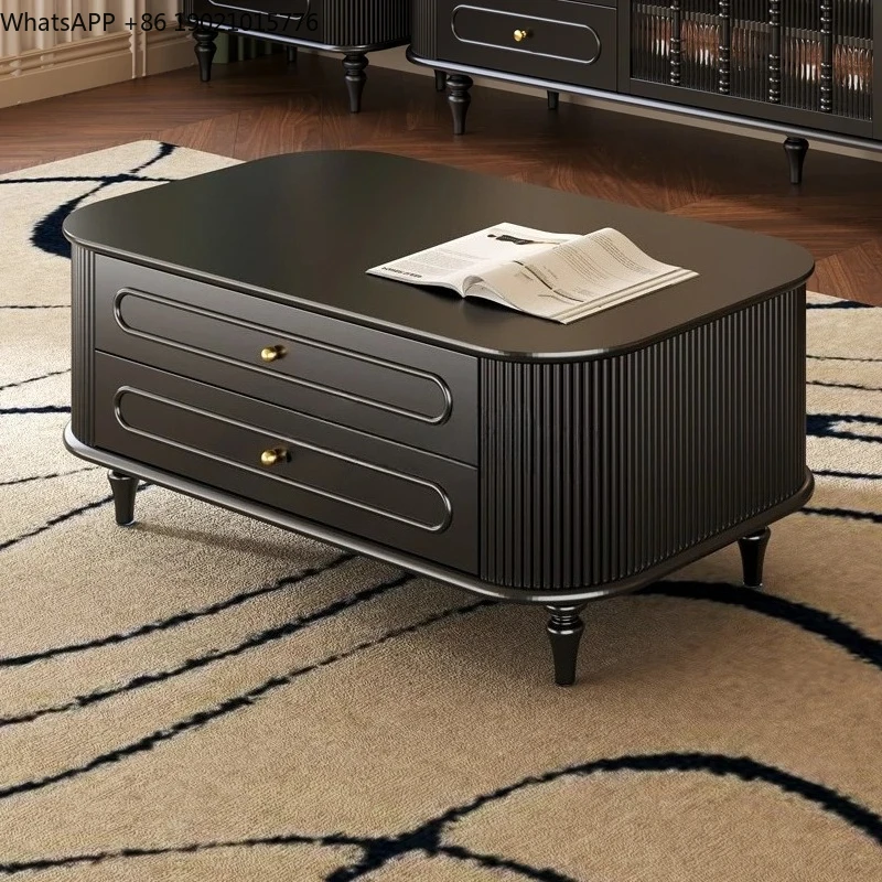 

retro coffee table TV cabinet combination solid wood living room household tea table small apartment rounded corner table