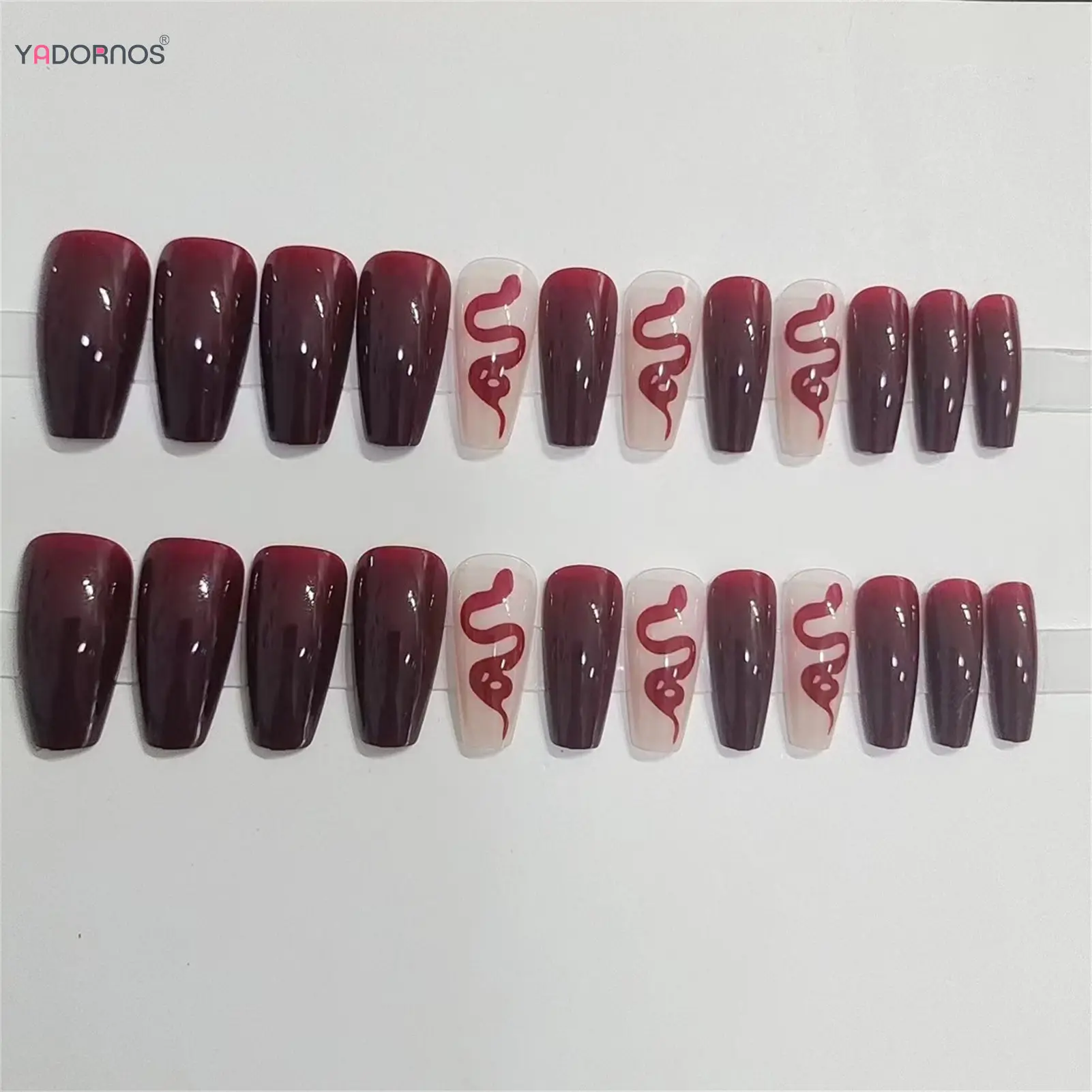 24pcs Long length Fake Nails For Cool Girls Removable Full Cover Wine Red Artificial Nail For Salon Expert And Naive Women