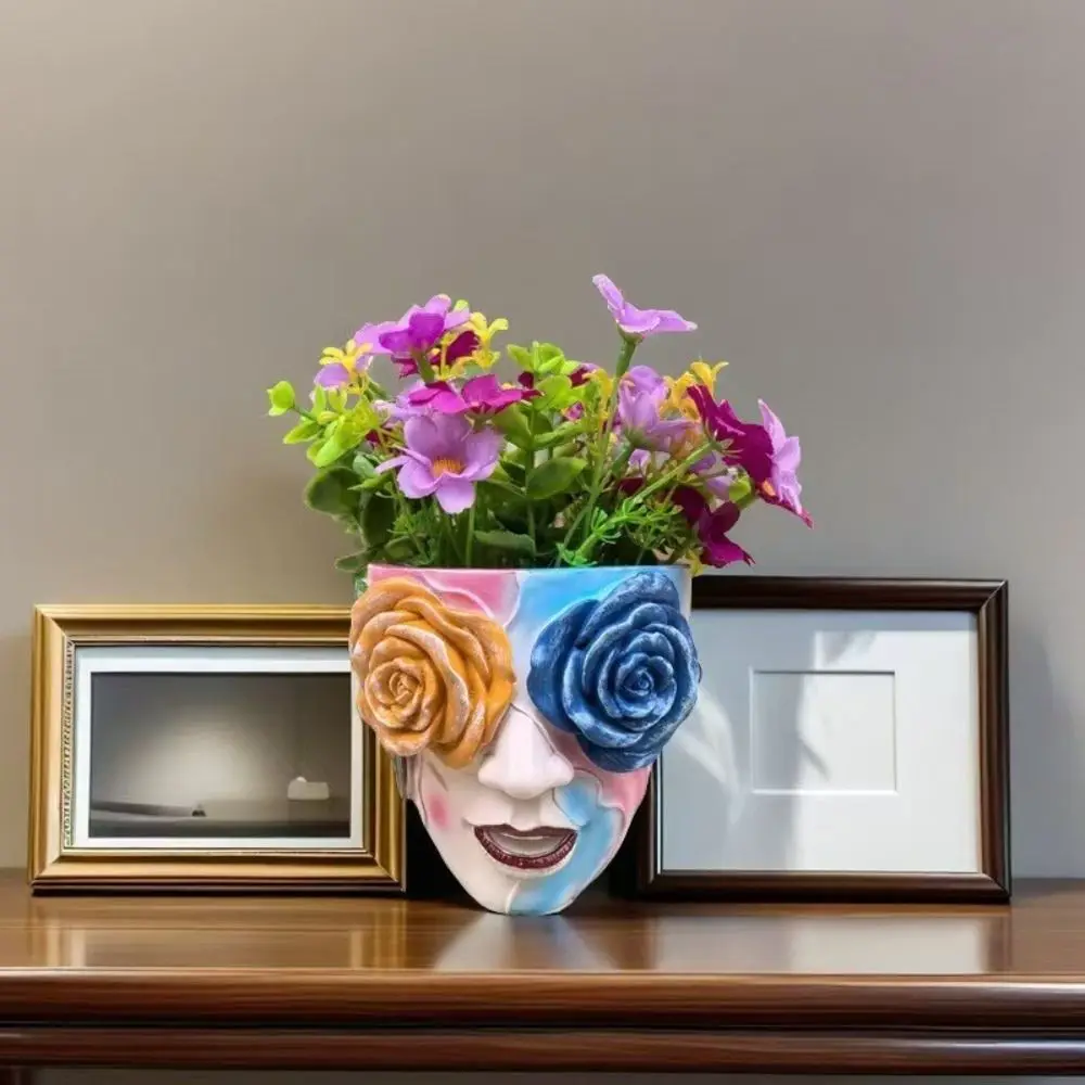 

Colorful Fairy Head Plant Pot Funny Rose Eyes Girl Face Flowerpot Resin Craft Handmade Figure Planter