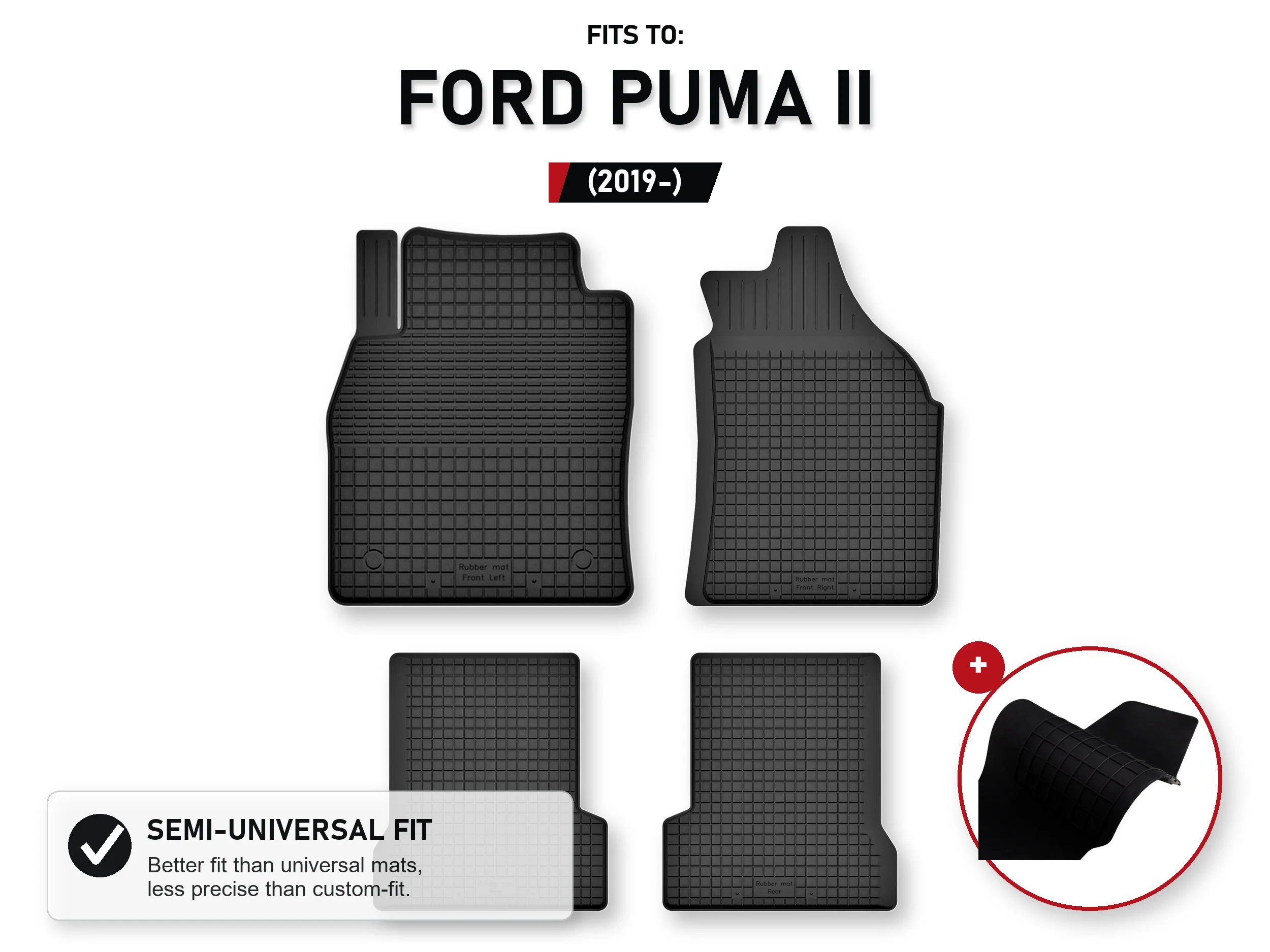 Rubberen matten Tray Type met tunnel voor: Ford Puma Ii 2019- 5 stuks