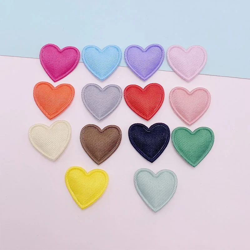 200Pcs 1.6CM Small Fabric Heart Padded Appliques For DIY Children Hair Clip And Garment Accessories Patch