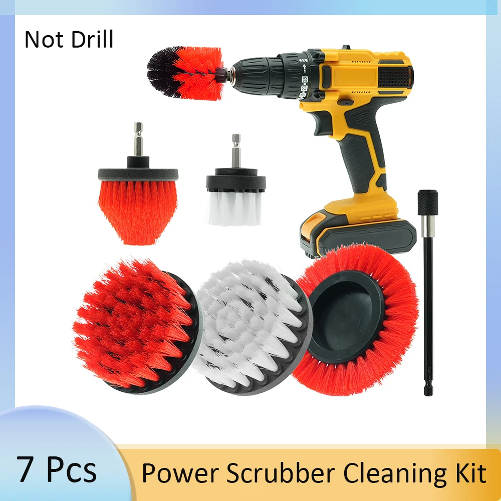 

7 Pcs Power Scrubber Cleaning Kit Car Cleaning Brush with Extend Attachment for Bathroom, Grout, Floor, Tub, Tile, Kitchen & Car