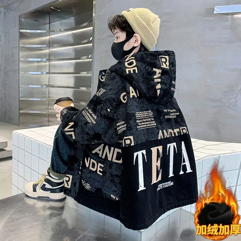 Teenage Boys Oversized Jacket for Autumn Winter 2024 New Children\'s Clothing Cotton Jacket with Thick Fleece Big Boy Parka 방설복