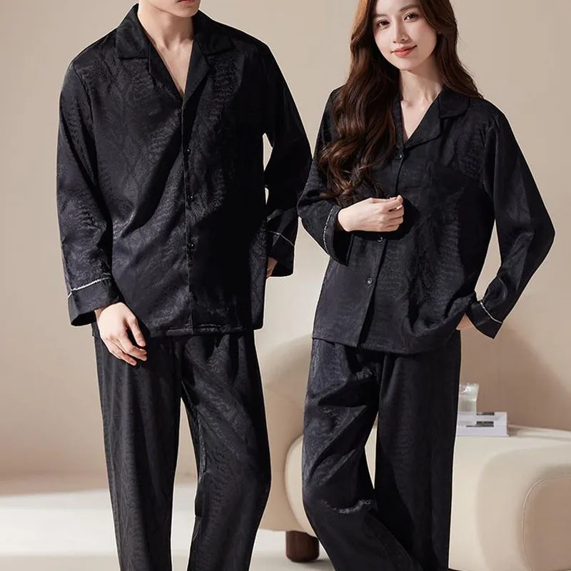 Couple Long Sleeve Homewear Rhinestone Decor Pajama Set Soft Casual Sleepwear 2 Pcs Shirt&pants Daily Indoor Loungewear Suit