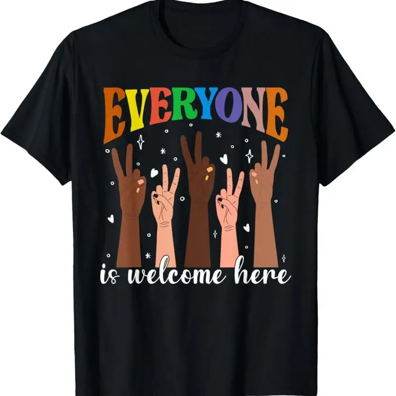 

Everyone Is Welcome Here Fist Hand Support Idaho Teacher T Shirt