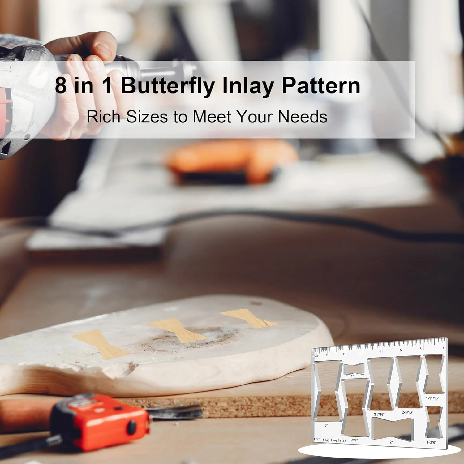 Cetakan Router 8in1, Cetakan Inlay Router 7 Inci, Cetakan Router Bentuk Kupu-kupu, Cetakan Router Dekoratif 8 Ukuran, Alat DIY untuk Pertukangan Kayu
