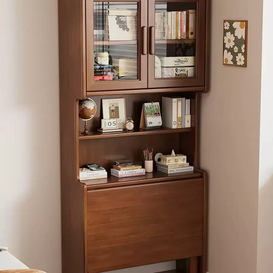 

Solid wood folding desk bookshelf integrated table