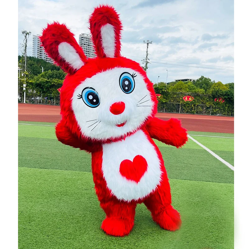 Traje inflável gigante do mascote do coelho para o adulto, trajes do coelhinho da Páscoa, vestido extravagante da festa do Natal