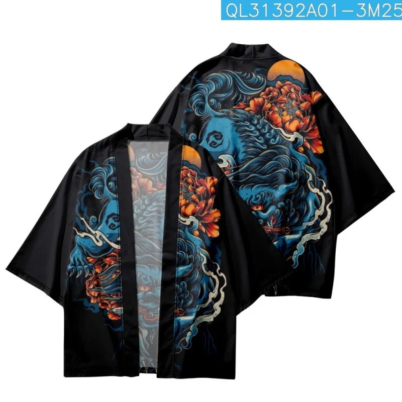 

Cartoon Printed Japanese Kimono Beach Shorts Casual Couple Women Men Streetwear Yukata Harajuku Cardigan