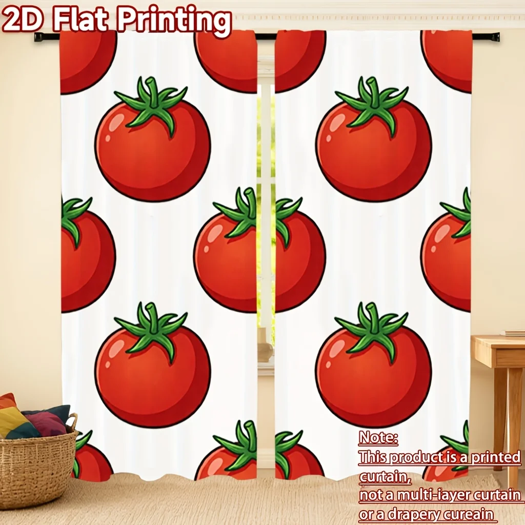 2pcs Tomato Curtains Red Vegetable Fruit Pattern Drape Kitchen Dining Room Funny Decor Food Theme Window Treatment Panels