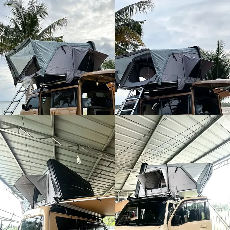 Hard Shell Roof Top Tent with Oversized Awning Multi Side Mesh Windows Breathable Car Roof Camping Tent for Outdoor Travel