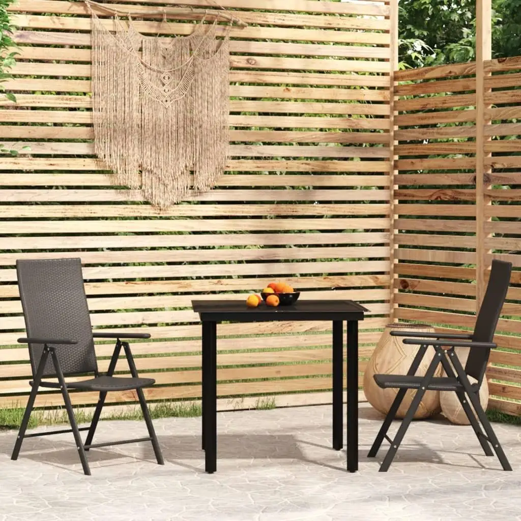 3-Piece Black Patio Dining Set for Outdoor Garden & Balcony - Stylish and Durable Furniture