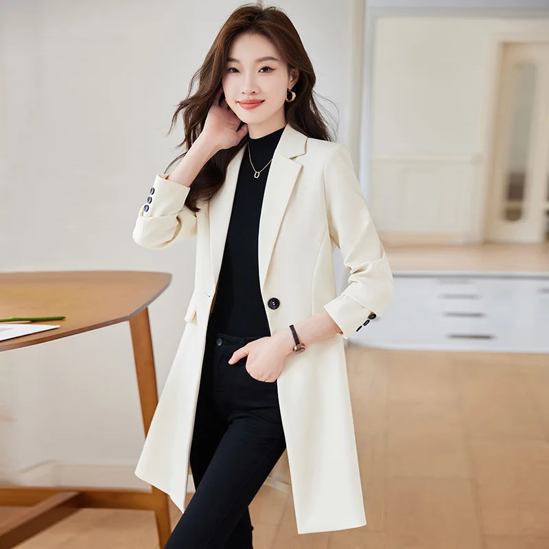 

Formal Blazers Femininos for Women Elegant Outwear Coat Middle Long Jackets Professional Autumn Winter Female Tops Clothes