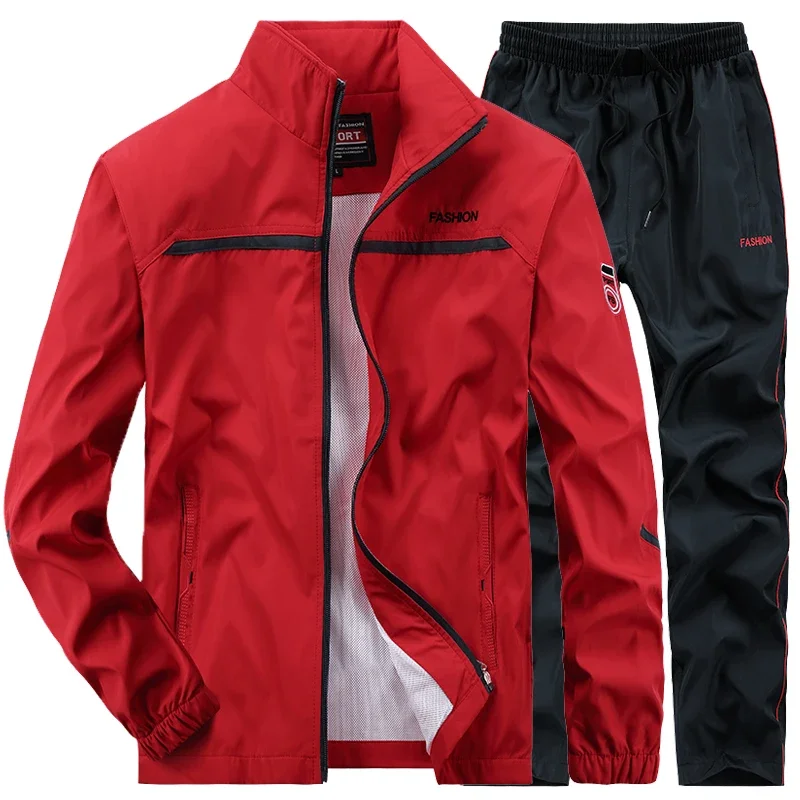 Traje deportivo para hombre, conjunto de chaqueta y pantalón de 2 piezas, conjunto informal para gimnasio, deportes, trotar, chándales de