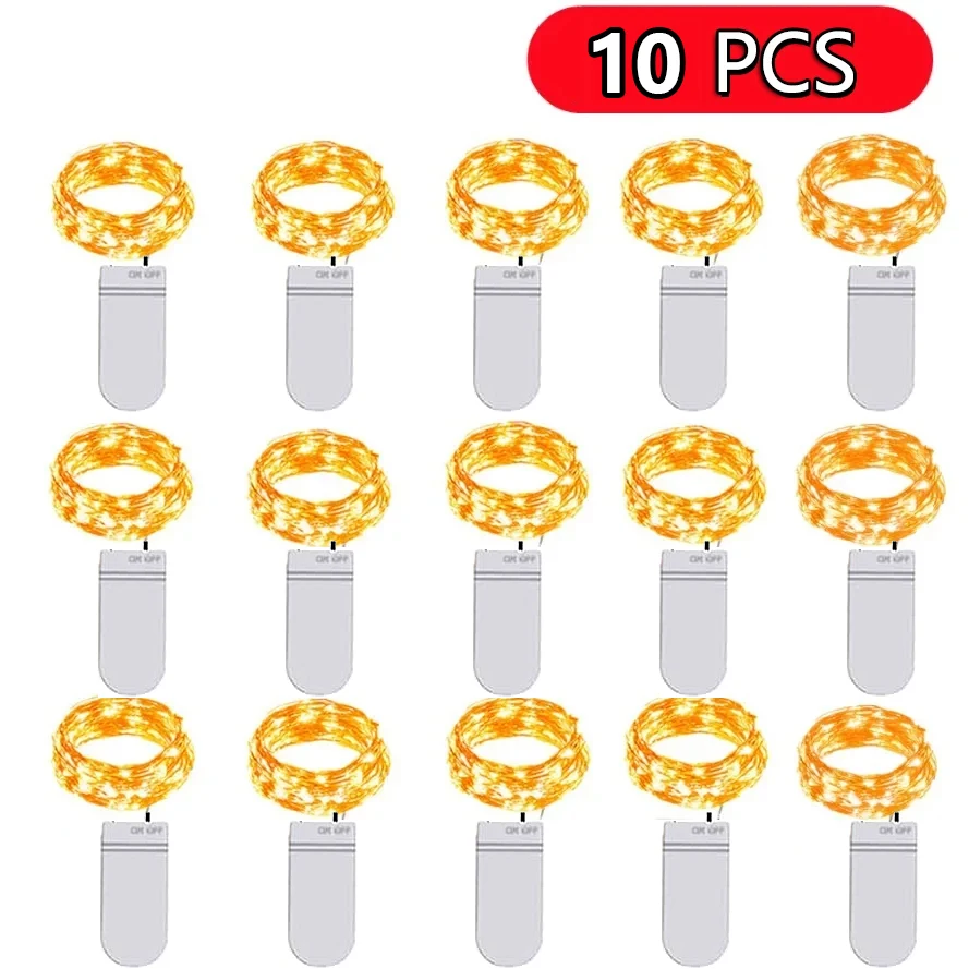 A guirlanda ilumina com bateria, fio de cobre, luzes da fada, para o partido, casamento, decoração interna, Natal, 10pcs, cr2032