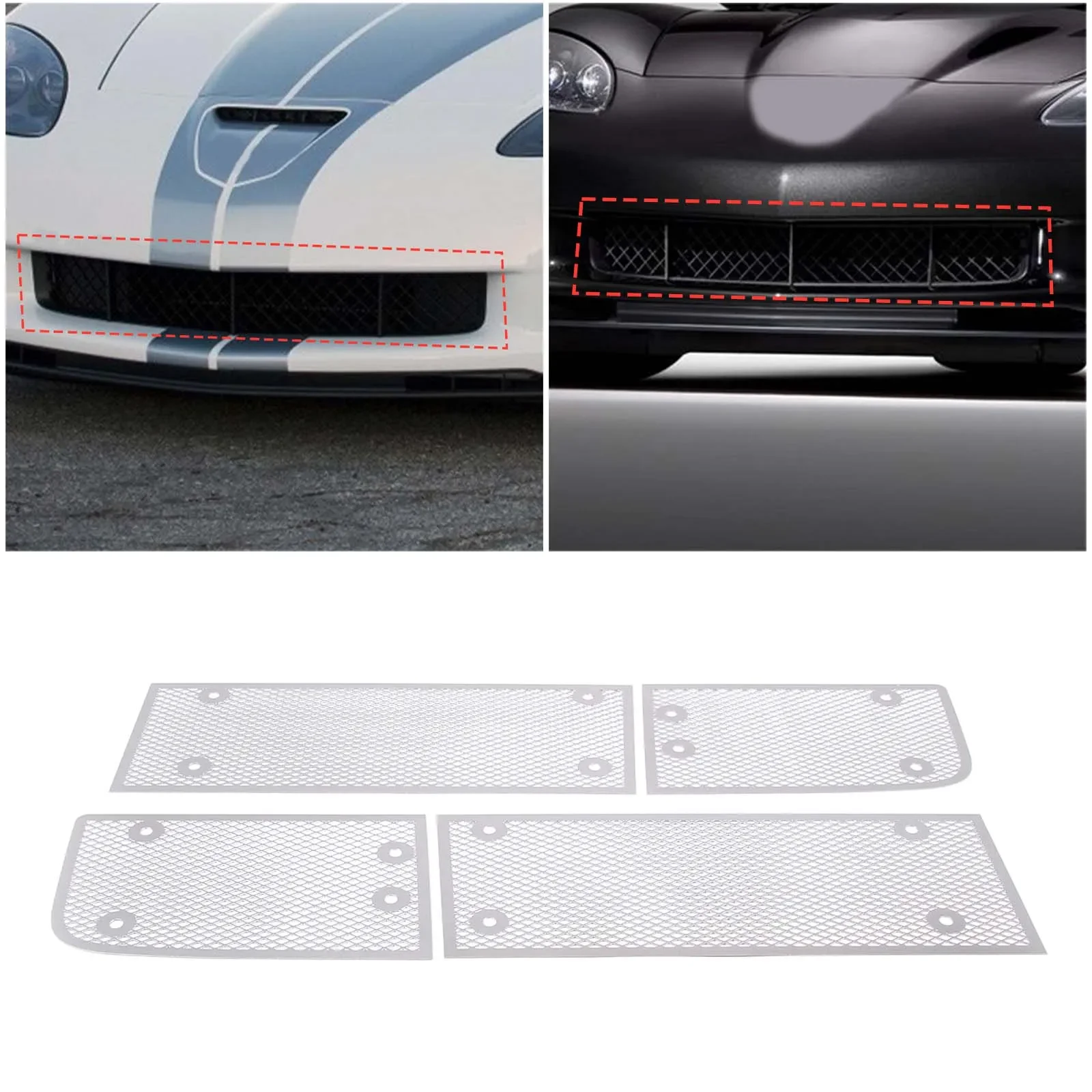 

For Chevrolet Corvette C6 2005-2013 Car Front Grille Decorative Mesh Stainless Steel Silver Exterior Modification Accessories