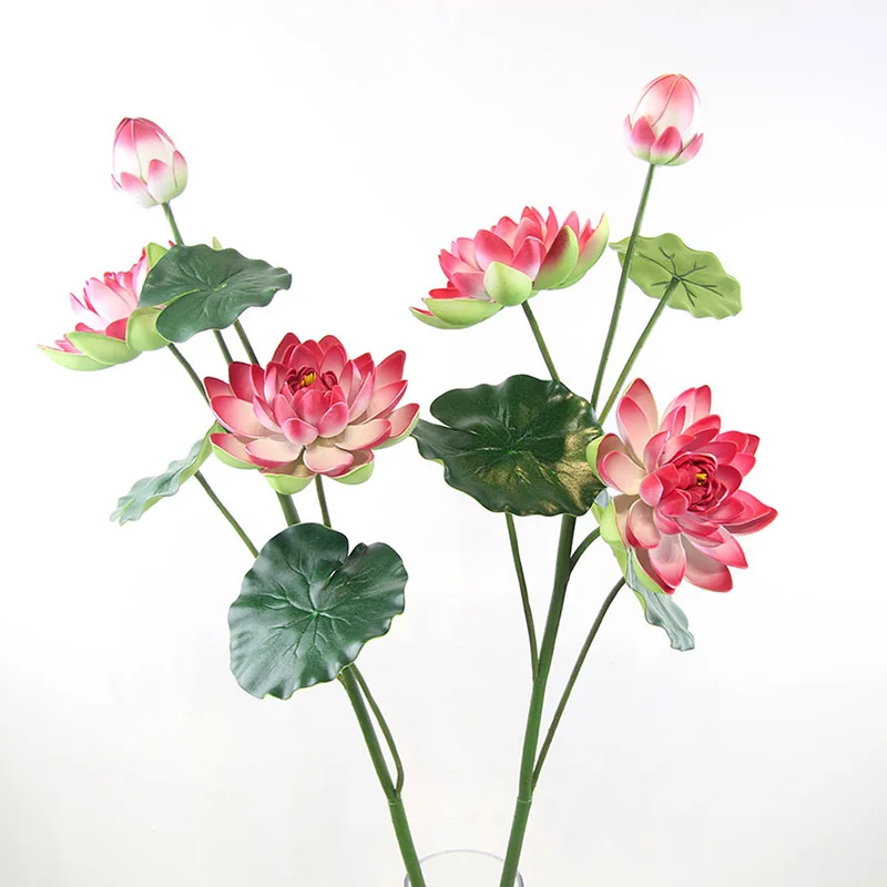 6 Forks Artificial Lotus Simulation Mini Silk Green Plants For Courtyard Garden Christmas Wedding Home Decorations Fake Flowers