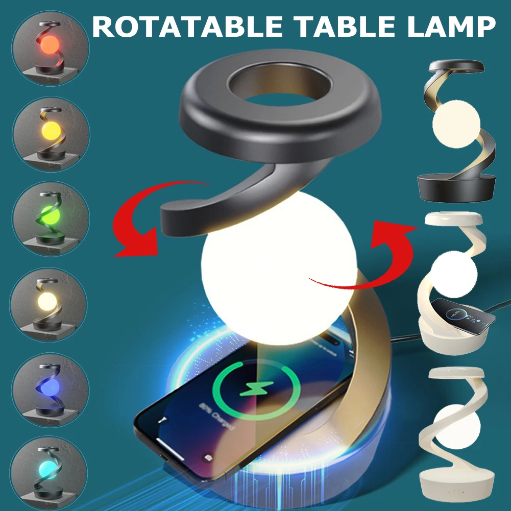 Floating and Spinning in Air with LED Moon Lamp 3D Levitating Ball Lamp RGB with Wireless Phone Charger Floating Moon Table Lamp