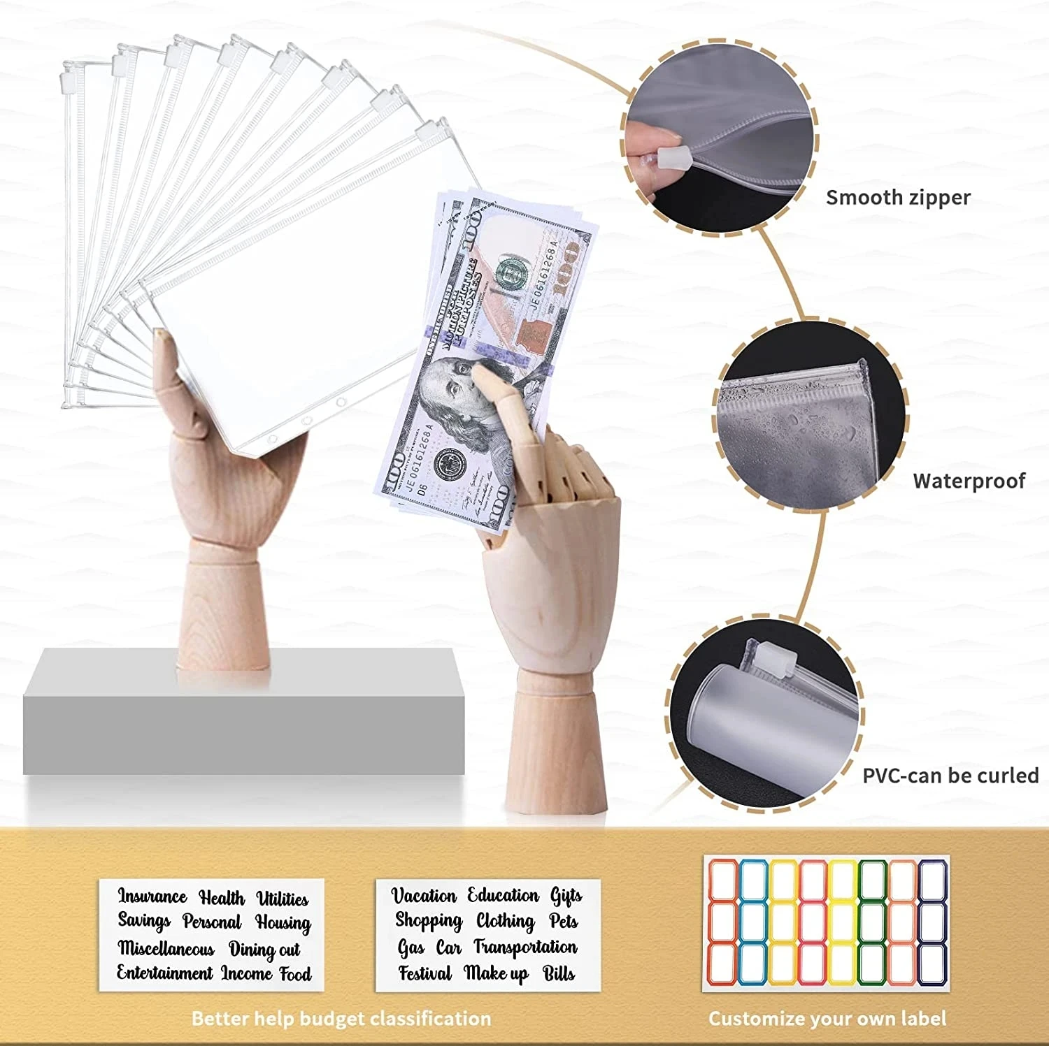 A6 Money Saving Organizer PU Leather Budget Binder Marble Notebook Budgets Planner 2023 Envelope Office School Supplies
