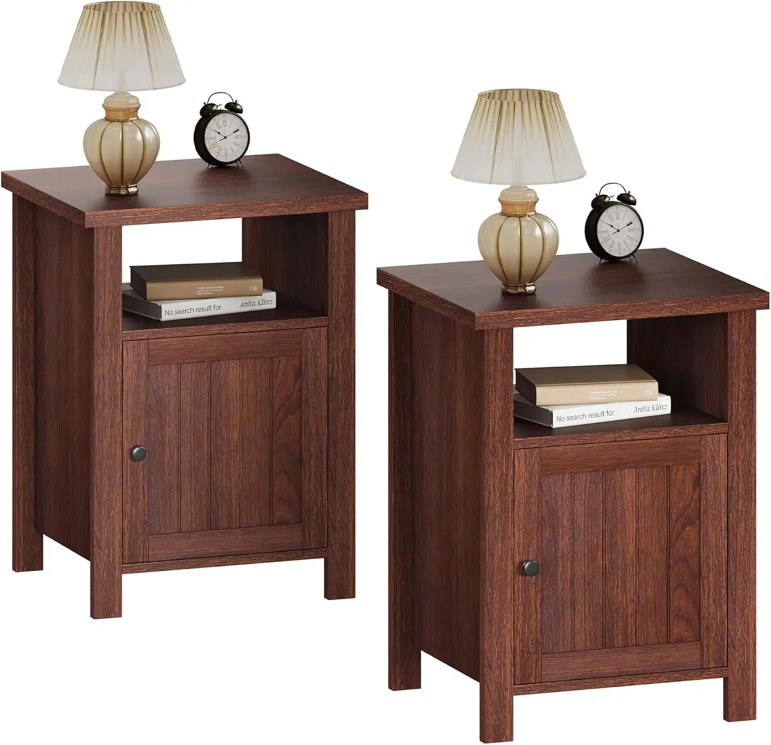 

Farmhouse Nightstands Set of 2, Rustic Vintage End Side Table with Storage and Open Shelf, Small Bedside Tables for Bedroom,