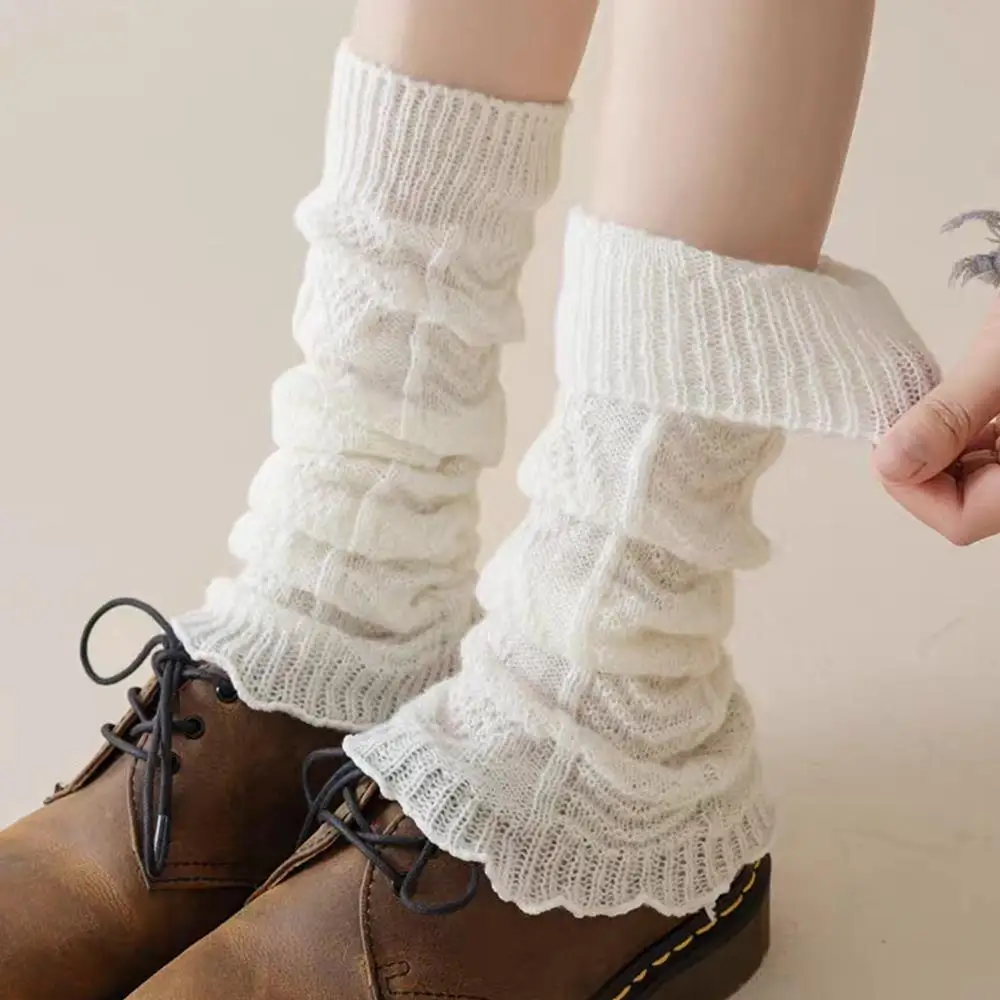 Y2k Boot Cuffs Cover Knitted Knee Sleeves for Women Winter Warm Foot Cover Long Socks Leg Warmers Solid Lolita Crochet Heap Sock