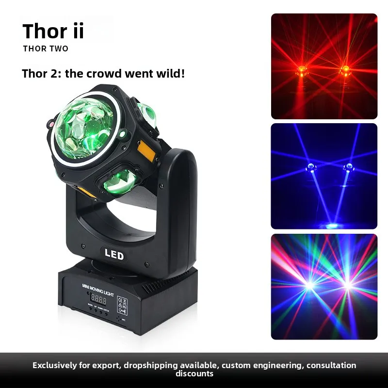 

Thor 2 Moving Head Light, RGB Laser Sound Activated Stage Lamp for DJ Bar KTV Party