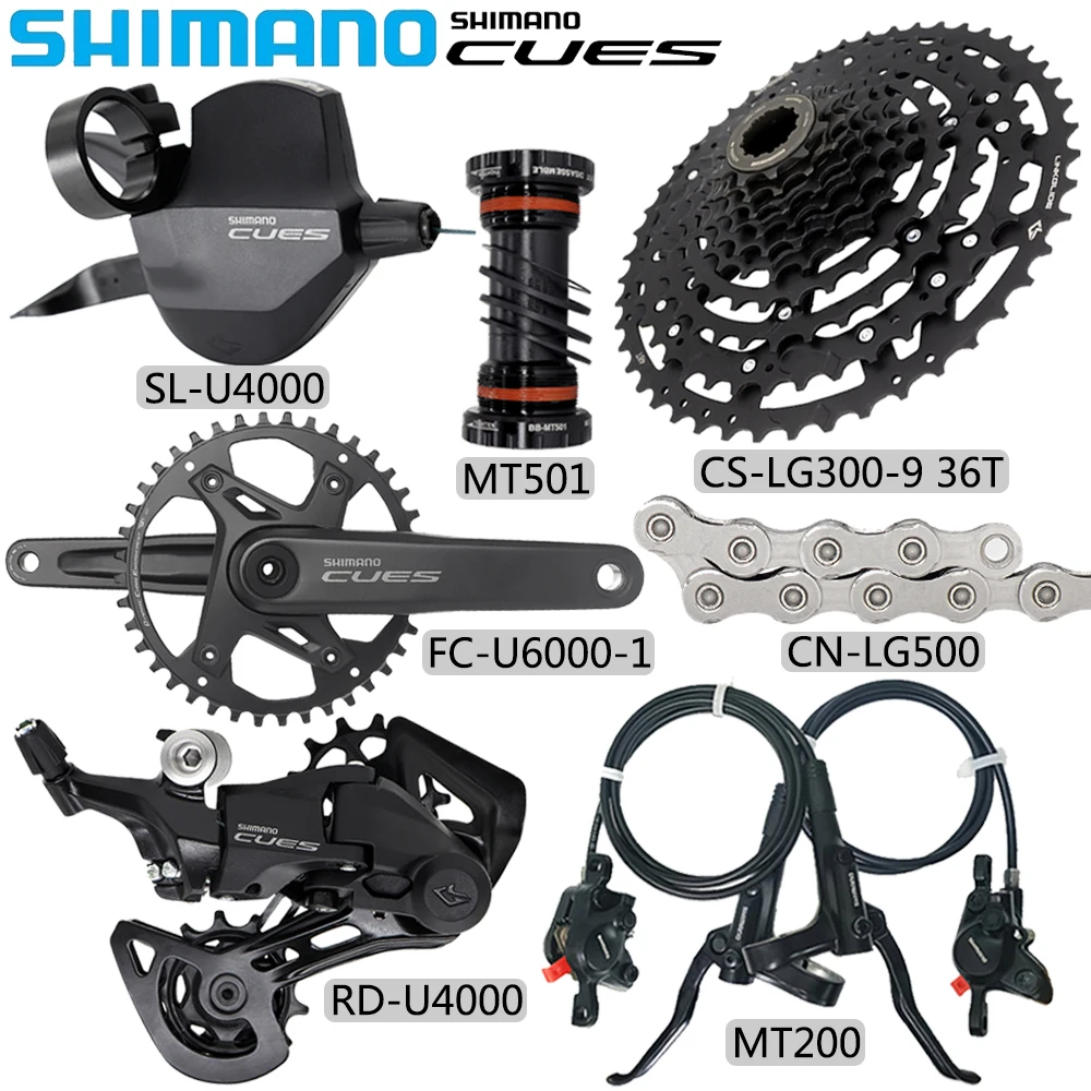 

SHIMANO CUES U4000 9 Speed Derailleur MTB Bike MT200 Brake FC-U6000-1 Crankset LG300 36T 41T Cassette LG500 Chain Bicycle Parts