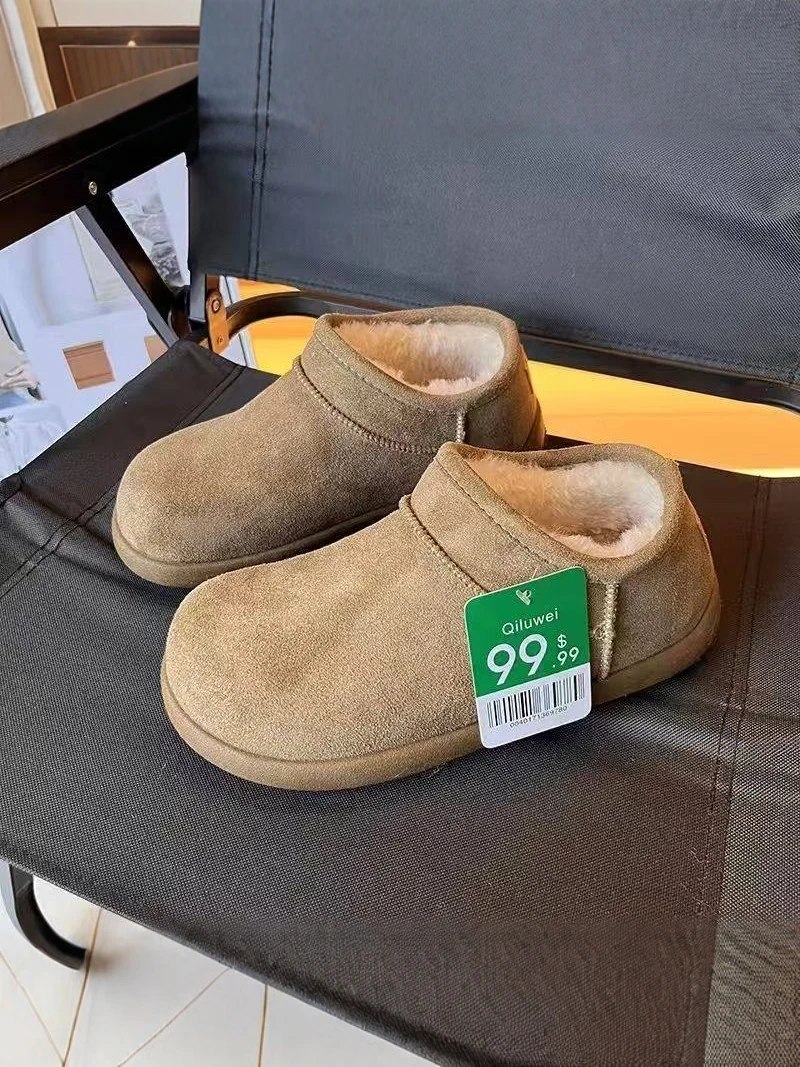 Men's Winter Snow Boots Waterproof Non-Slip Thick Bottom Fleece Lined Warm Cotton Outdoor Casual Small Potato Cotton Shoes
