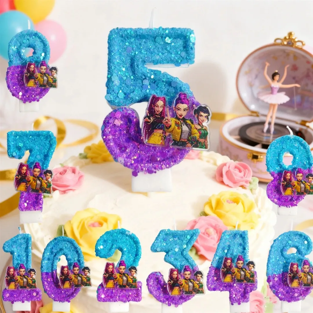 Nouvelles bougies d'anniversaire numérotées de 0 à 9, originales, bicolores, à changement progressif, style anime, décoration de gâteau d'anniversaire, bougie numérique pour fête