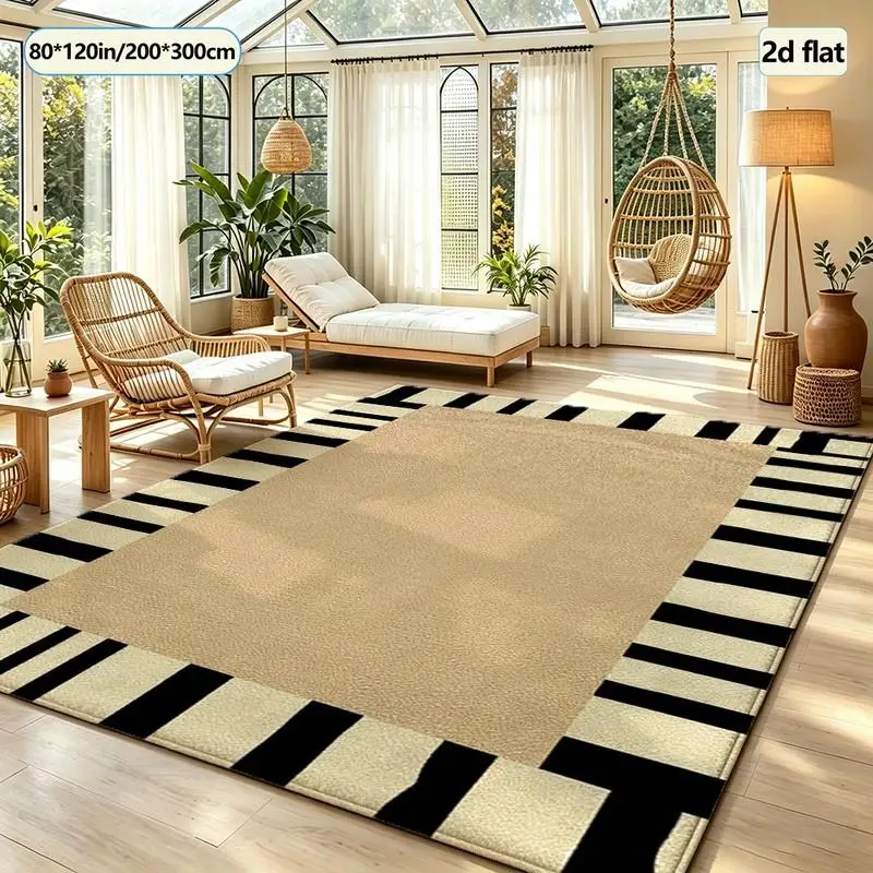 Beige Black Striped Border Carpet Floor Mat Simple Geometric Pattern Home Decor Living Room Bedroom Floor Carpet