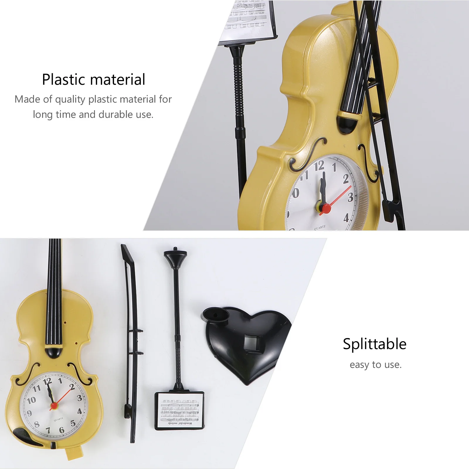 ساعة منبه على شكل كمان لون عشوائي من البلاستيك المزخرف على سطح المكتب الإلكتروني الصغير بجانب السرير لغرفة النوم المنزلية #2