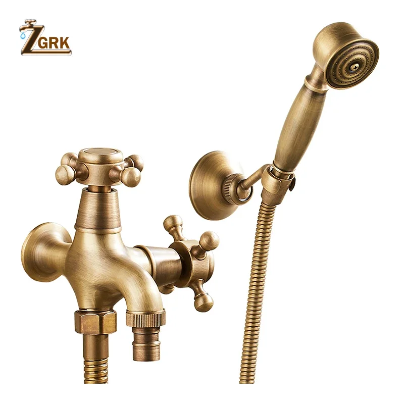 ZGRK Brass Wall Mounted Bibcock Faucet Garden Outdoor Washing Machine Faucet Antique Mop Taps Bathroom Single Cold Tap