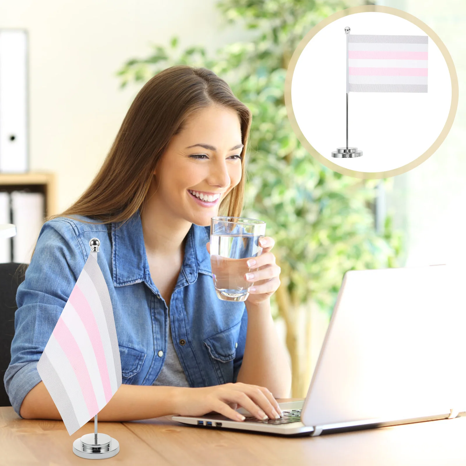 

1Set Table Flag Stand Metal Polyester Rainbow Pride Flags Indoor Party Decoration Support Flags