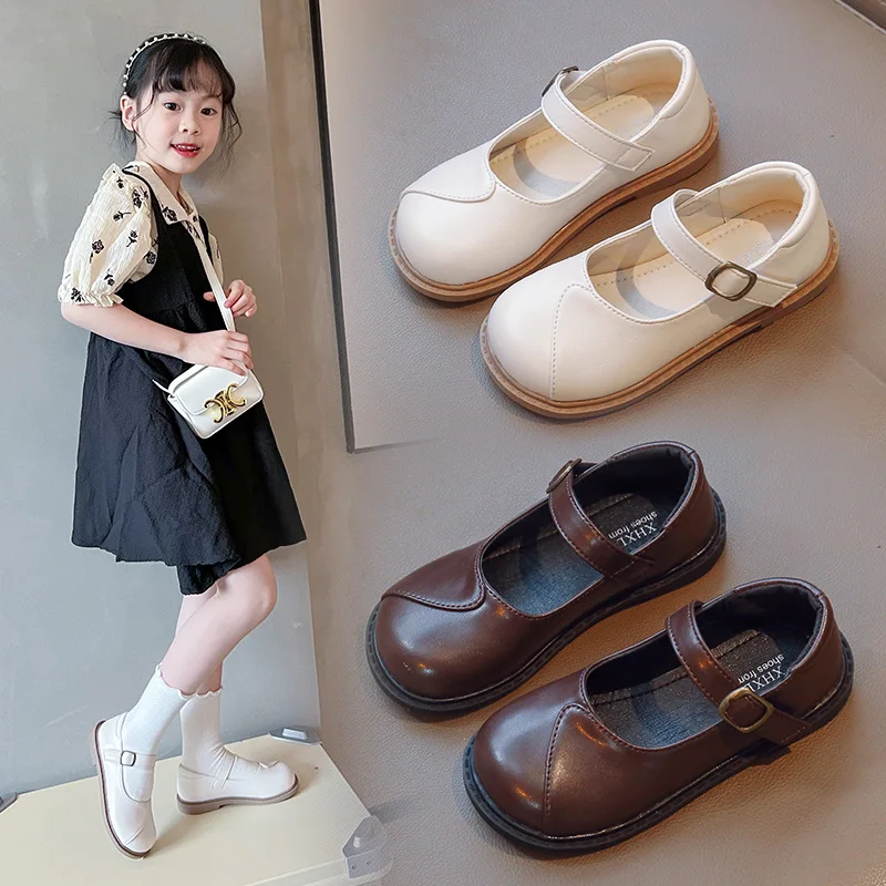 2023 Spring New Girls Black Leisure Leather Shoes Kids Princess Shoes Children School Performance Shoes For Student 2-10T