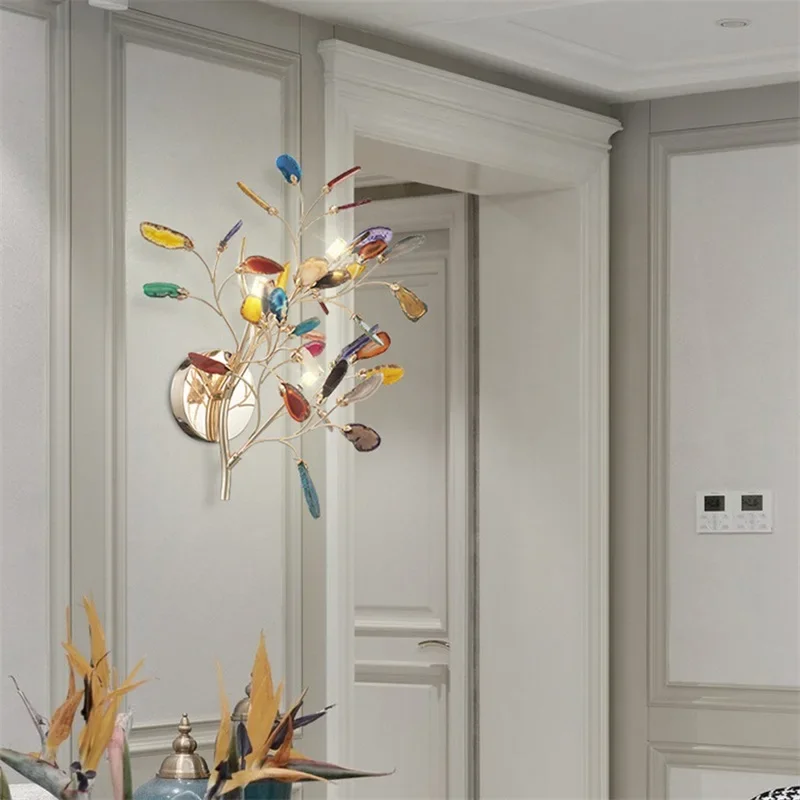 COLIN Retro Lâmpada de Parede LED Ágata Luminárias Decorativas Interior Hotel Sala de estar Luzes de Latão