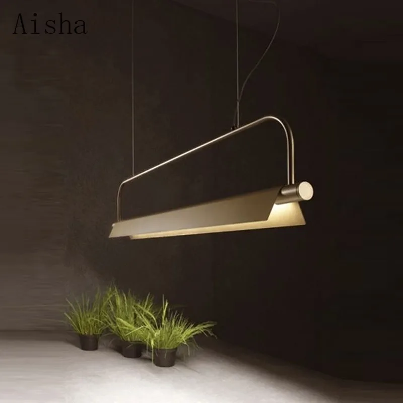 

Minimalist Designer Golden Long Pendant Light Artistic Office Industrial Dining Bar Counter 120cm Restaurant Study Pendant Lamp