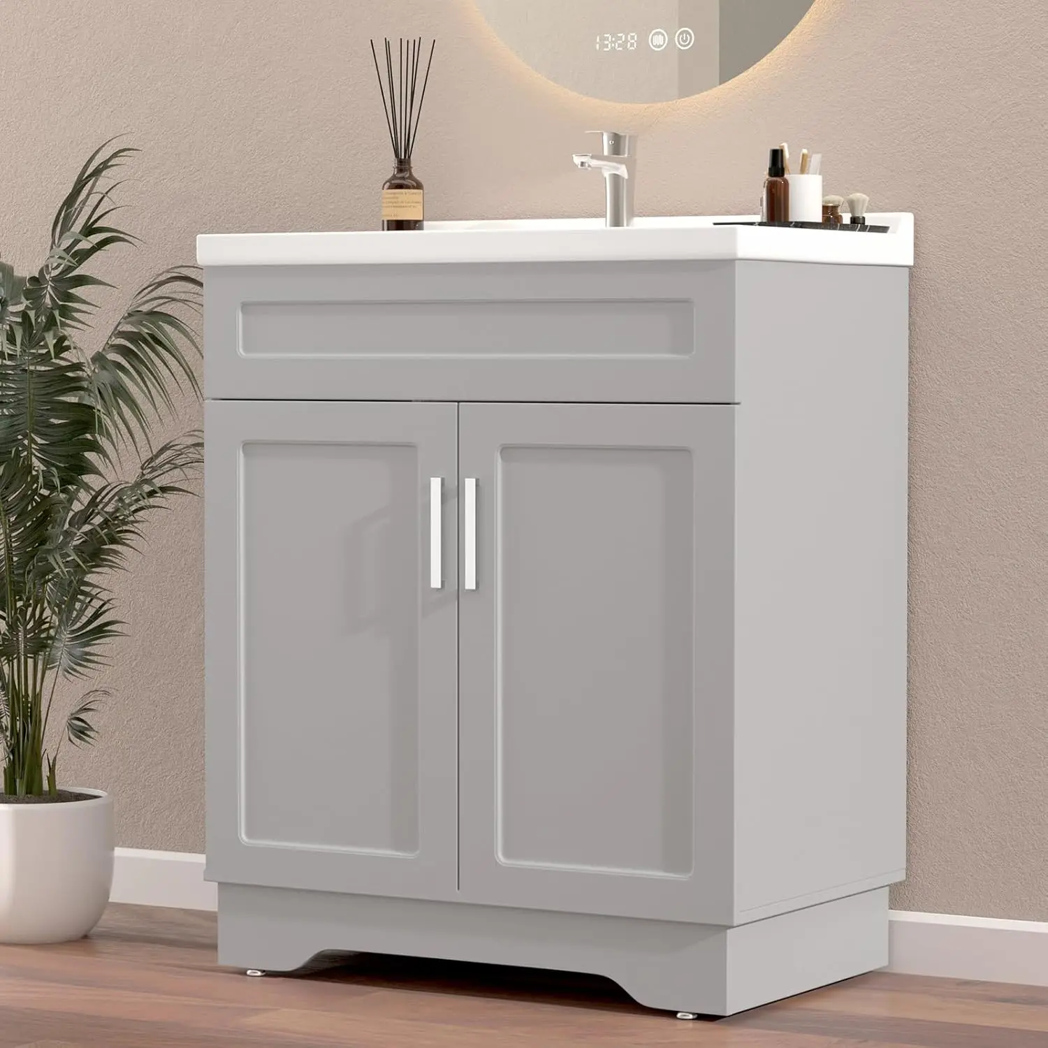 Bathroom Vanity with Ceramic Sink, 32-Inch Bathroom Vanities Cabinet with Large Storage Space, Wooden Bathroom Sink, Customized