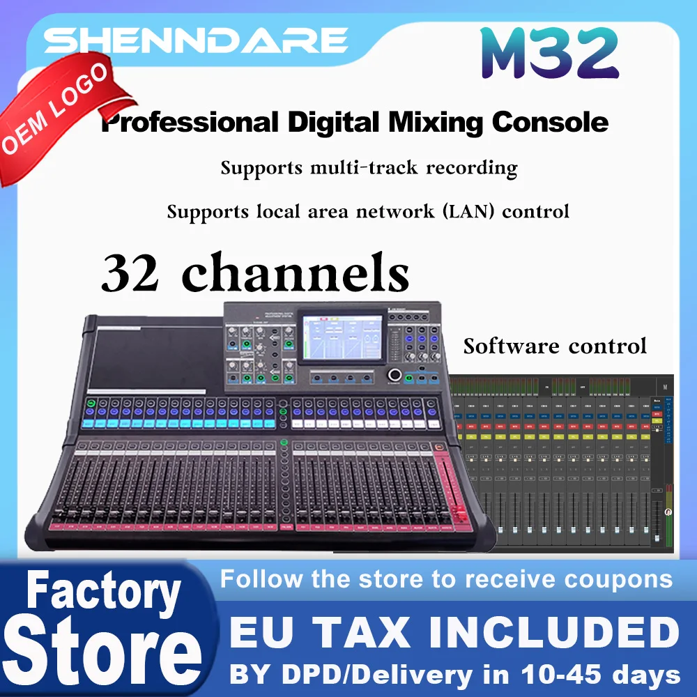 

ShennDare M32 PLUS Professional 32-Channel Digital Mixing Console Supports Multi-track Recording LAN Control
