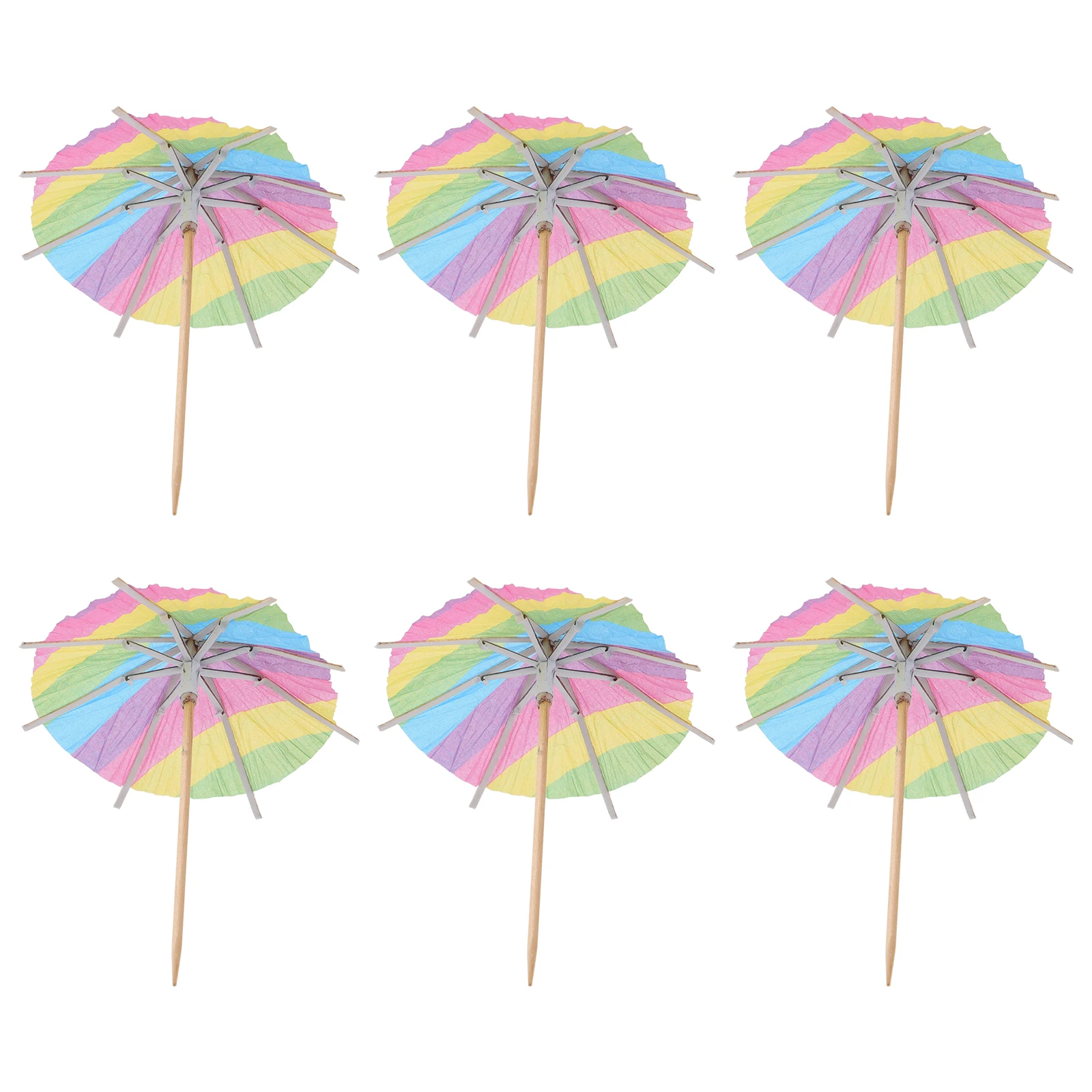 

50 pcs Rainbow Umbrella Toothpicks Paper Decorations Tropical Toppers Beverage Adornments Party Supplies Wooden