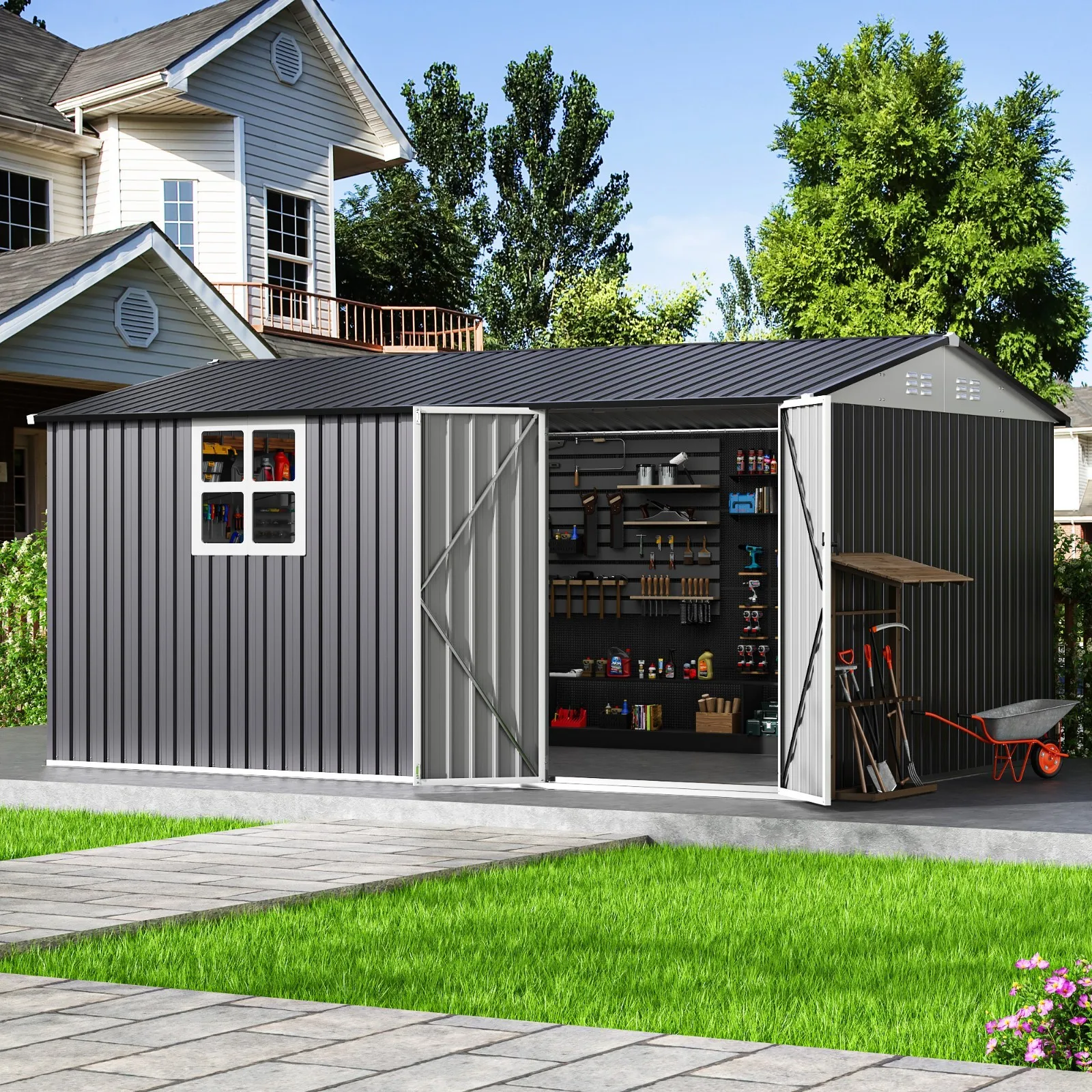 Outdoor Metal Storage Shed with Window,Galvanized Steel Tool Shed