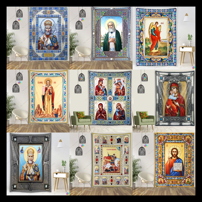 Icon of Christ Tapestry Jesus Easter Wall Decor  Home Decoration Large Fabric Vintage Wall Art Tapestry